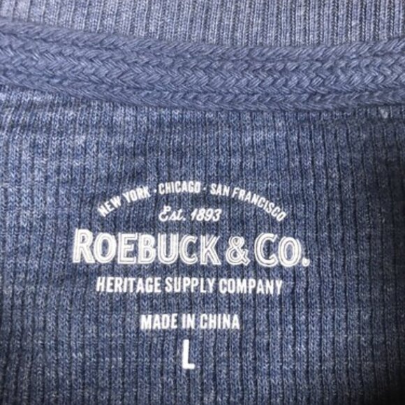 Roebuck Co Mens Thermal Sweater Large Blue Green Striped Long Sleeve Pullover - Picture 2 of 7